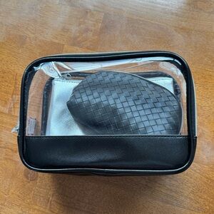 NWT Studio Selections Chic 3 piece Silver and Black Cosmetic Bag Set